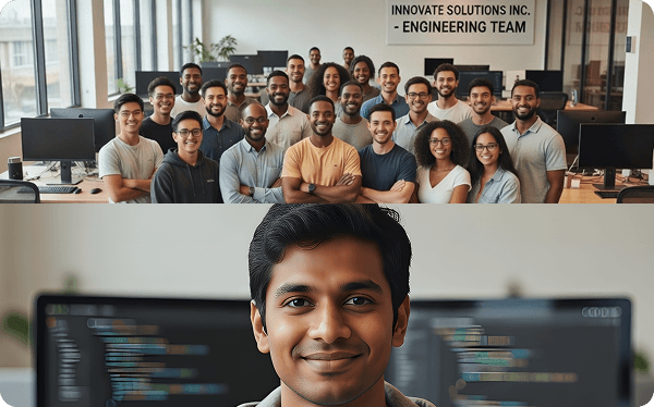 Professional team collaborating and verifying talent for outsourcing